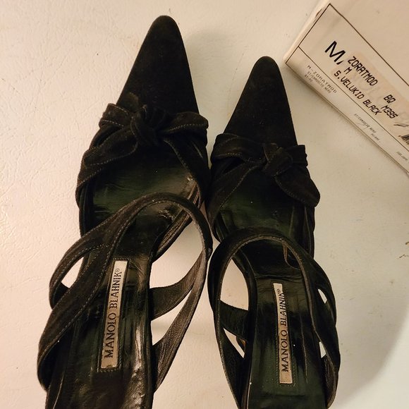Manolo Blahnik Black Suede Mules 9.5/ 39.5 EUR - Picture 5 of 11